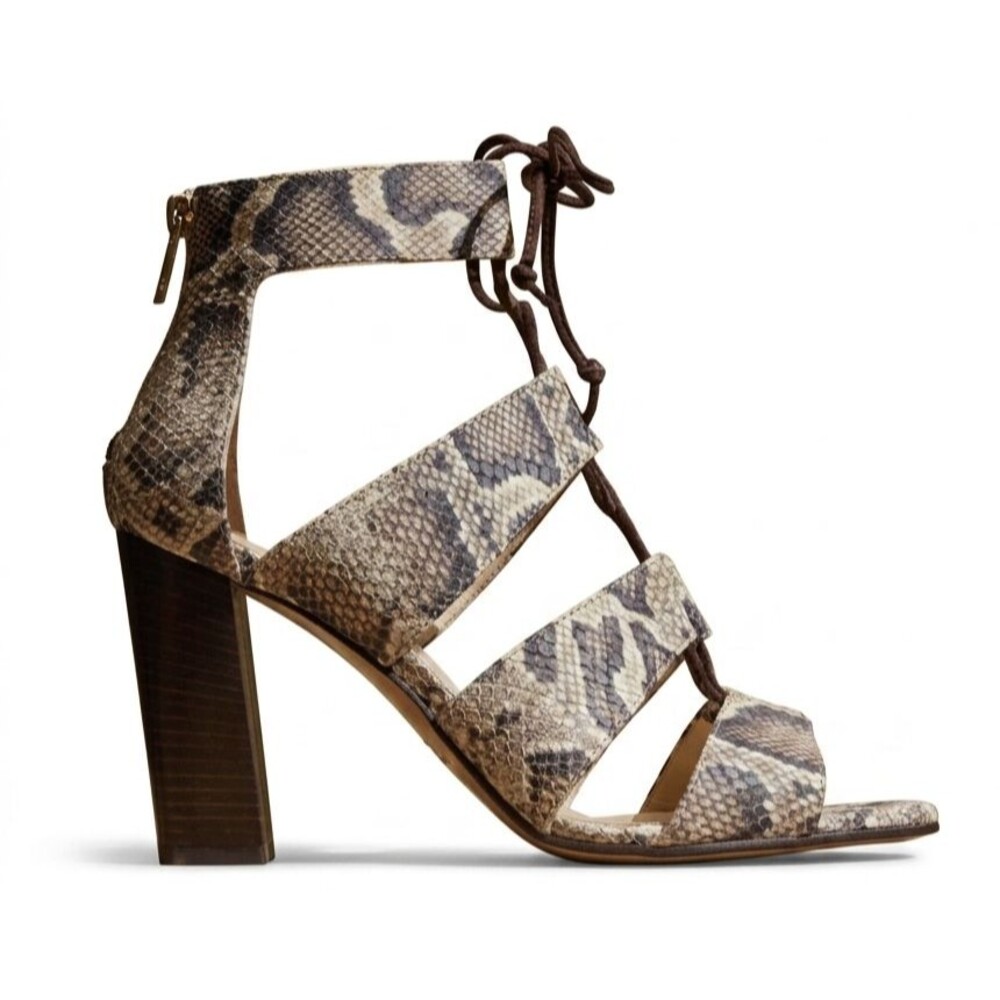 Banana Republic Python Snake Print Leather Block Heels Gladiator Sandals Size 8